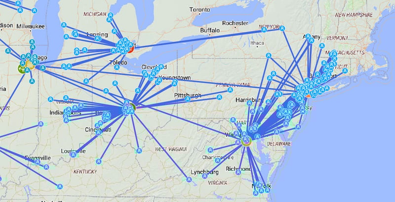 Greenfield analysis of the optimal number of Distribution Centers and optimal locations for each center