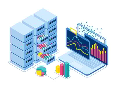 Illustration of servers and a laptop