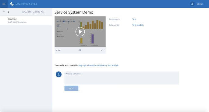 Service System Demo model on the AnyLogic Cloud website