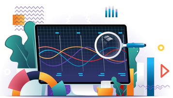  Illustration of a desktop computer with a magnifying glass examining a graph