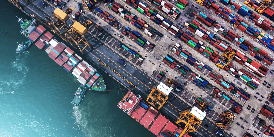 Aerial view of a shipping yard 